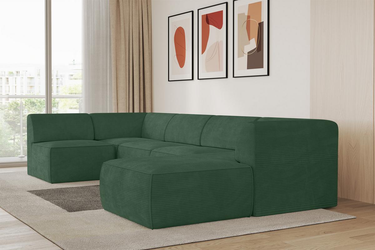 WOHNLANDSCHAFT Ottomane Rechts MOVO-L 345x180x78 cm Grün Cord - Grün, Holzwerkstoff/Kunststoff (180/78/345cm) - ALTDECOR