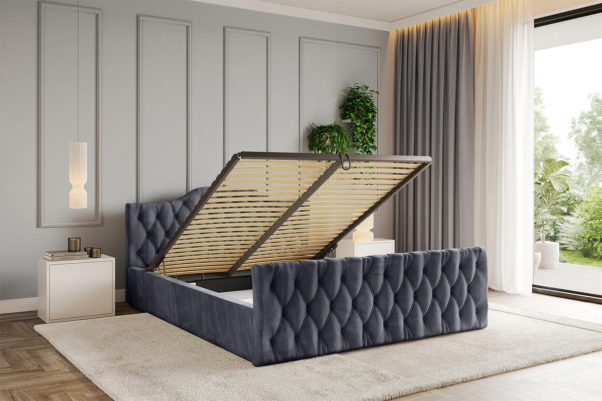 POLSTERBETT mit Bettkasten, Fußteil und Lattenrost, Boxbett mit Matratze H3/H4 - FALIO-Z-V1 120x200 Grau - Grau, Holzwerkstoff/Textil (120/200cm) - ALTDECOR