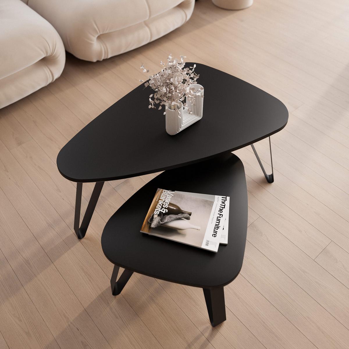 SATZTISCH NOA Stahlgestell, Freiform, Schwarz / Schwarz Molet - Schwarz, Holzwerkstoff/Metall (94/60/42cm) - Idohome