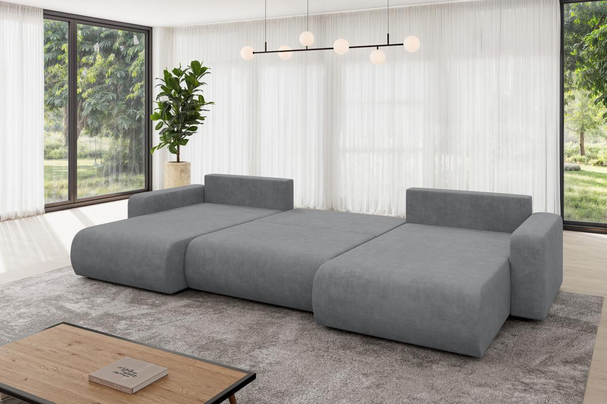 WOHNLANDSCHAFT mit Schlaffunktion und Bettkasten BERY-U 377x193x88 Grau Velours - Taupe/Schwarz, Holzwerkstoff/Kunststoff (377/88/193cm) - ALTDECOR
