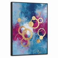 LEINWAND Bilder mit Rahmen - Kreise - Gold - Abstrakt - 60x80 - Blau, Textil (60/80cm) - MuchoWow