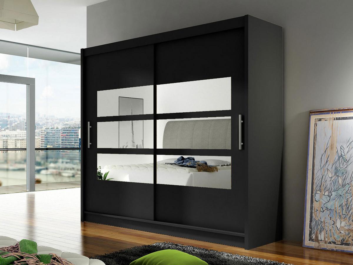 KLEIDERSCHRANK London III 180 - Silberfarben/Schwarz, Holzwerkstoff/Kunststoff (180/215/58cm) - MIRJAN24