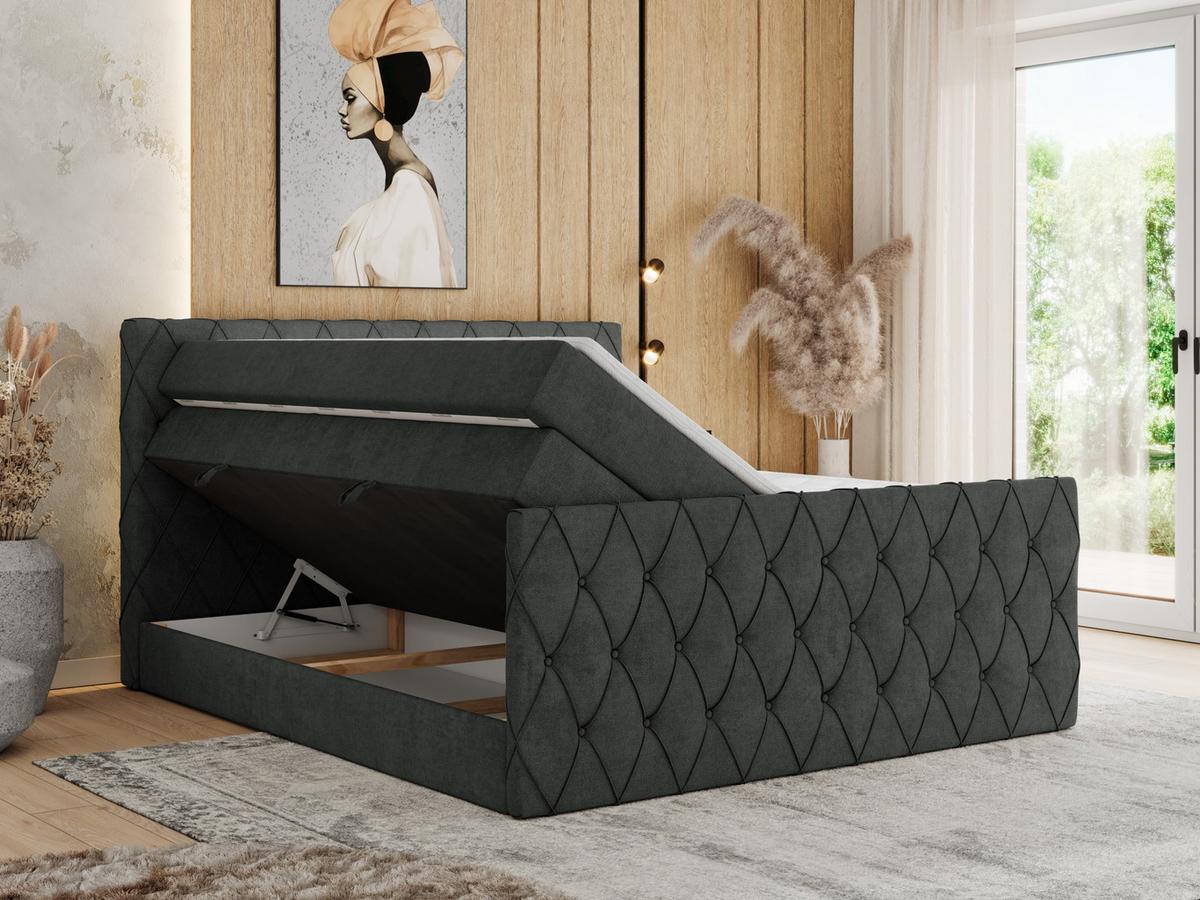 BOXSPRINGBETT MIREN KING DUO 200/200 Dunkelgrau Struktur - H3 - Dunkelgrau, Holz/Textil (200/200cm) - MKS