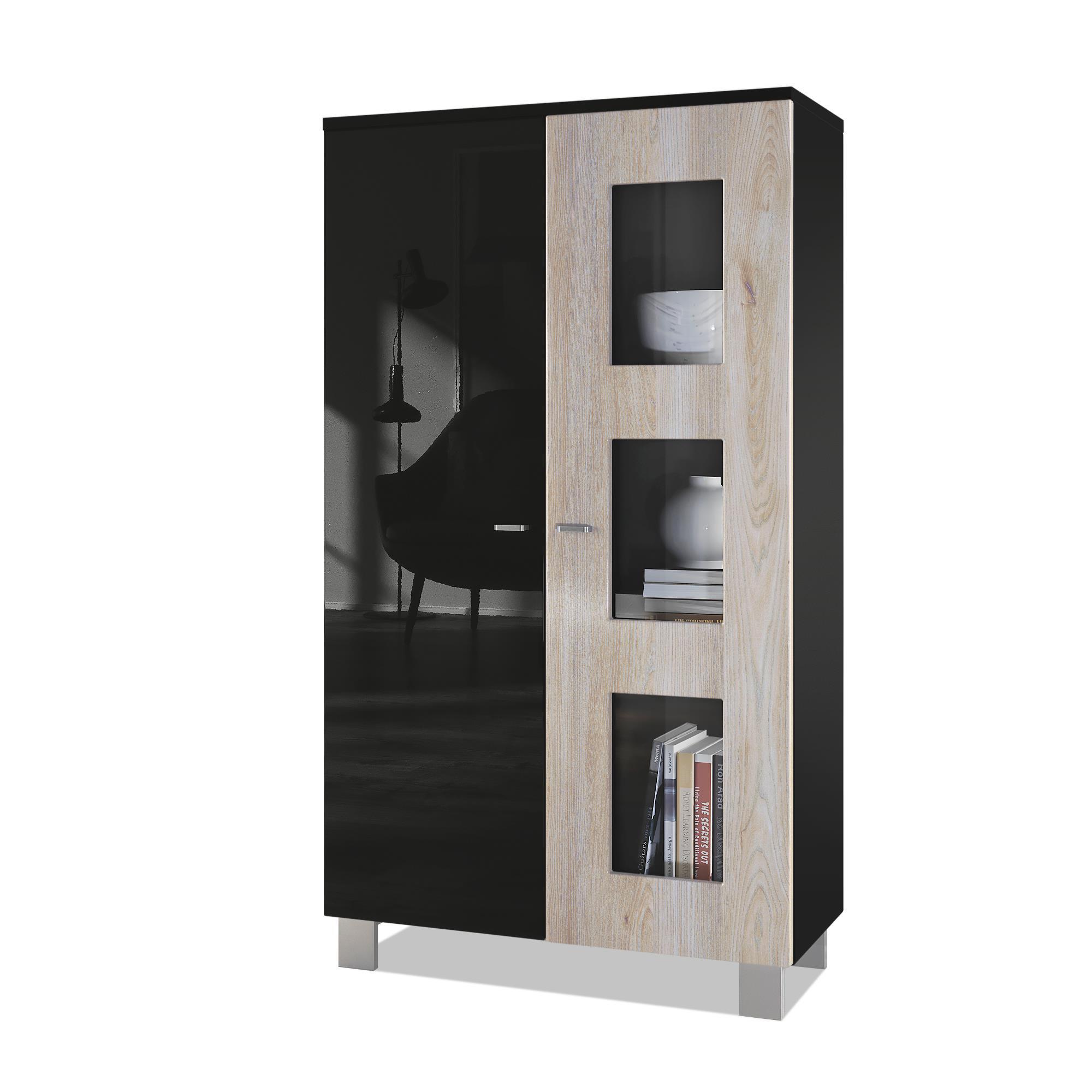 VITRINE Denjo Tür in Eiche Nordic - Silbereichenfarben, Holzwerkstoff (71/129/35cm) - Vladon
