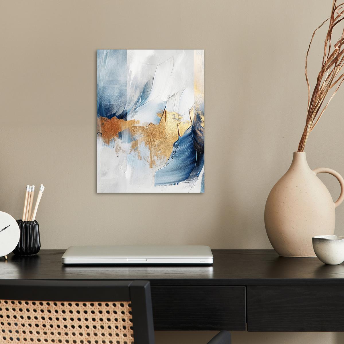 POSTER Gold - Blau - Aquarell - Kunst - Modern Wandbilder 30x40 cm - Hellblau, Papier (30/40/0.1cm) - MuchoWow