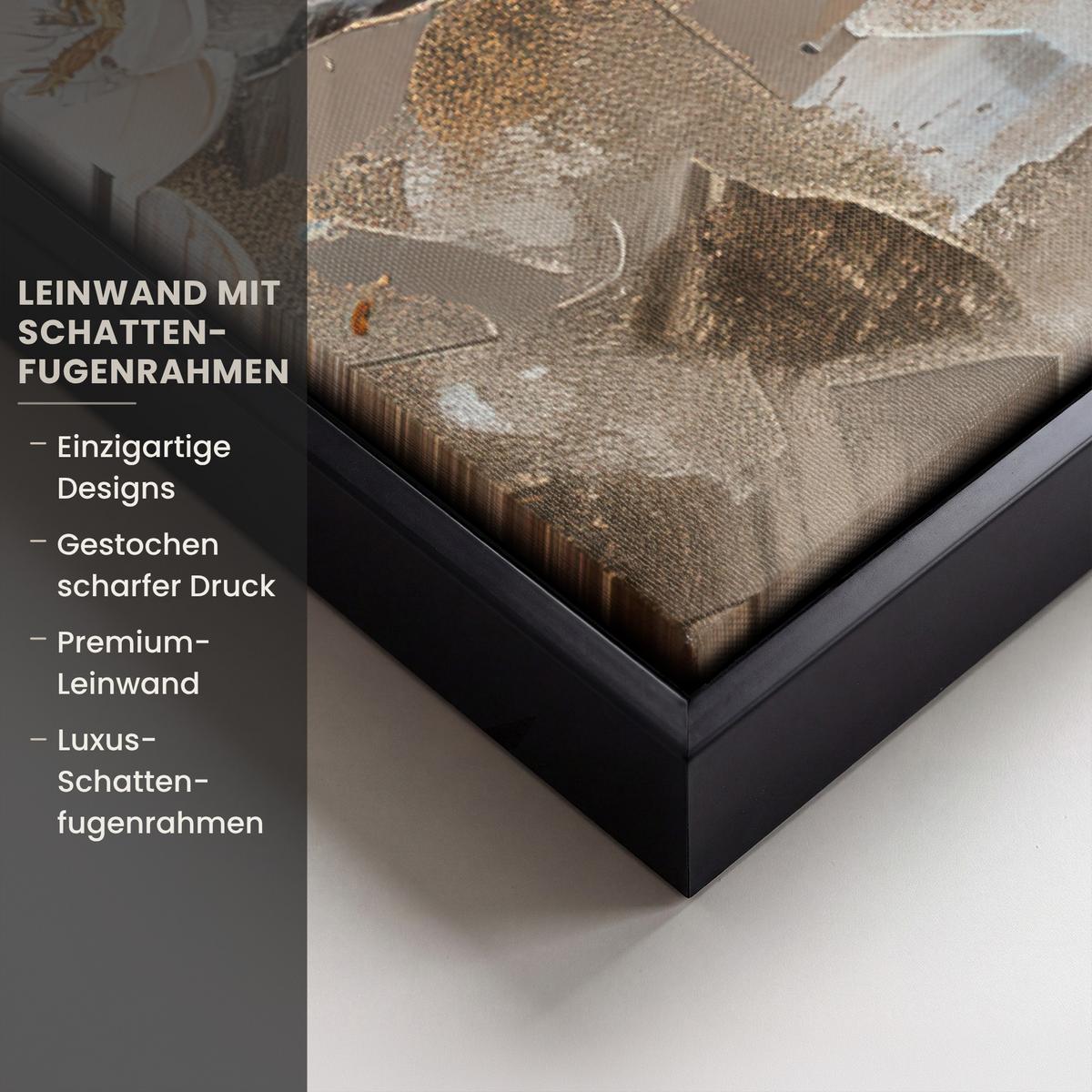 LEINWAND Bilder mit Rahmen - Blumen - Weiß - Gold - Beige - Luxus - 40x60 - Greige, Textil (40/60cm) - MuchoWow