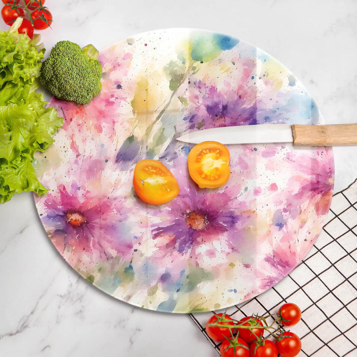 GLASPLATTE Ø 40 cm Gemalte Blumen - Multicolor, Glas (40/40cm) - Wallfluent