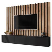 TV LOWBOARD schwarz, Artisan Eiche 180 cm, Set TV-Board inkl. Akustik Wandpanel, Push-to-Open - Schwarz/Eiche Artisan, Holzwerkstoff (180/148/35cm) - Furn.Design