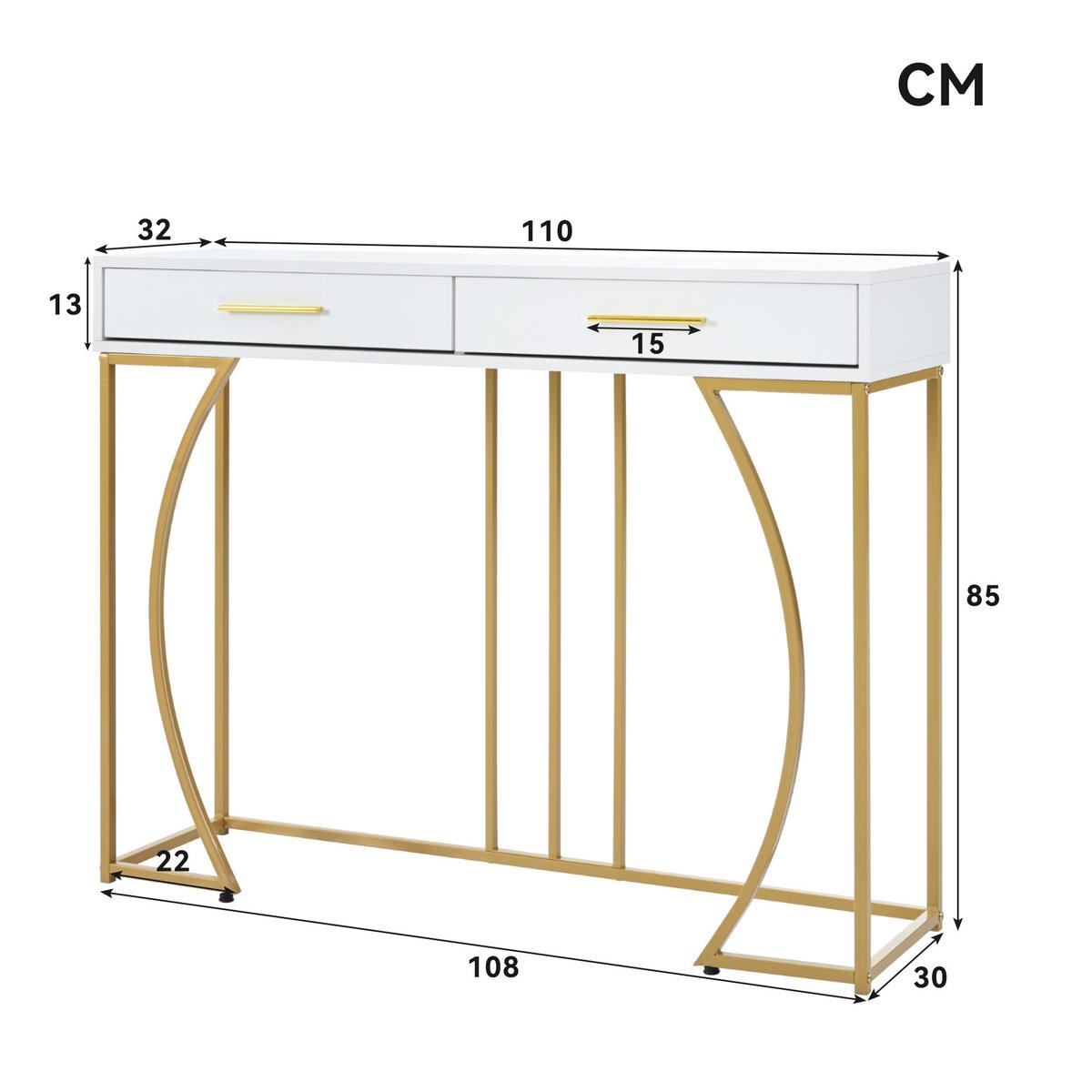 KONSOLENTISCH Golden und Weiß 110/32/85CM - Weiß, Holzwerkstoff/Metall (110/32/85cm) - Urban Meuble