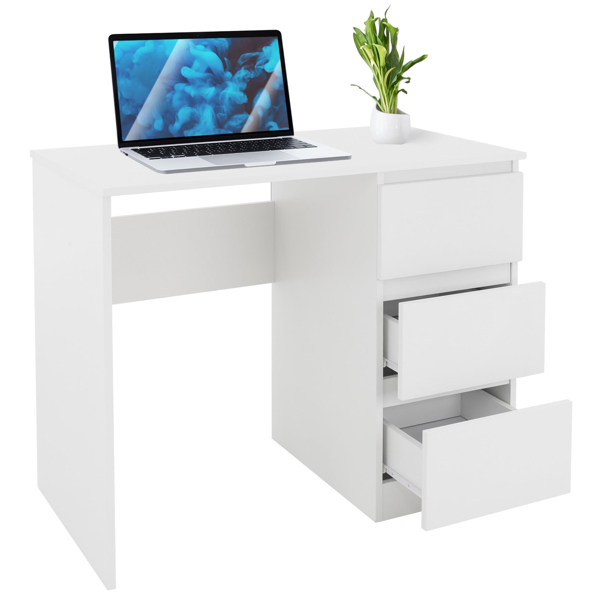 SCHREIBTISCH mit 3 Schubladen 90x76x50 cm Weiß matt - Weiß, Holzwerkstoff (90/50/76cm) - ML-DESIGN