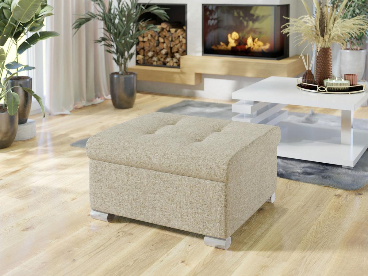 POLSTERHOCKER Niko Klein - Beige/Silberfarben, Holz/Textil (70/41/68cm) - MIRJAN24