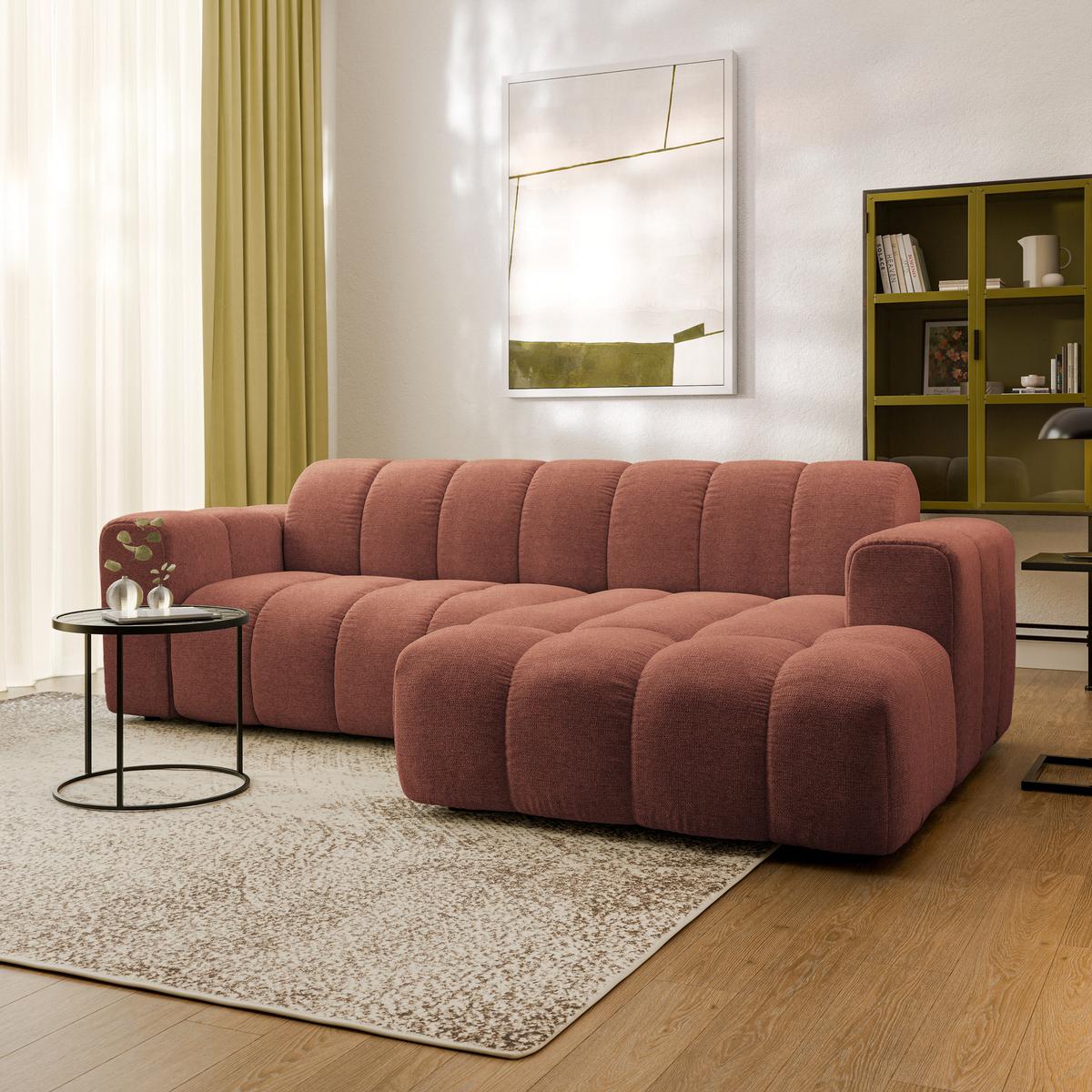 ECKSOFA TISI Orange Strukturstoff - Orange, Holz (274/165cm) - MASSENO