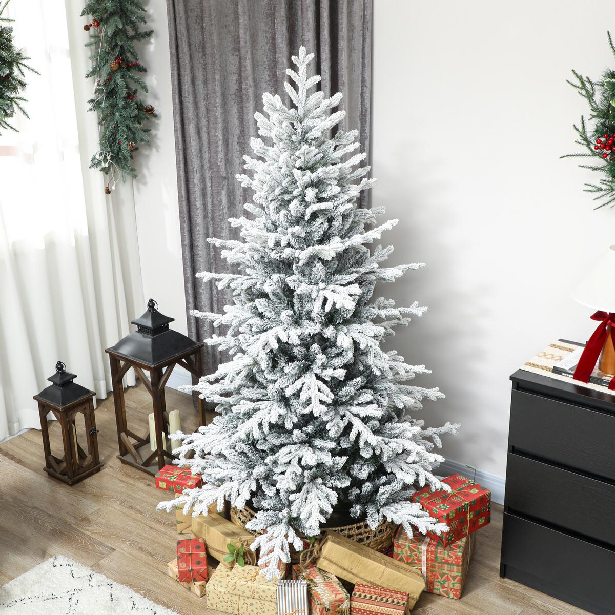 KÜNSTLICHER-WEIHNACHTSBAUM, 180cm Christbaum mit Schnee, 1815 Zweigen Grün - Grün, Kunststoff (180cm) - HOMCOM
