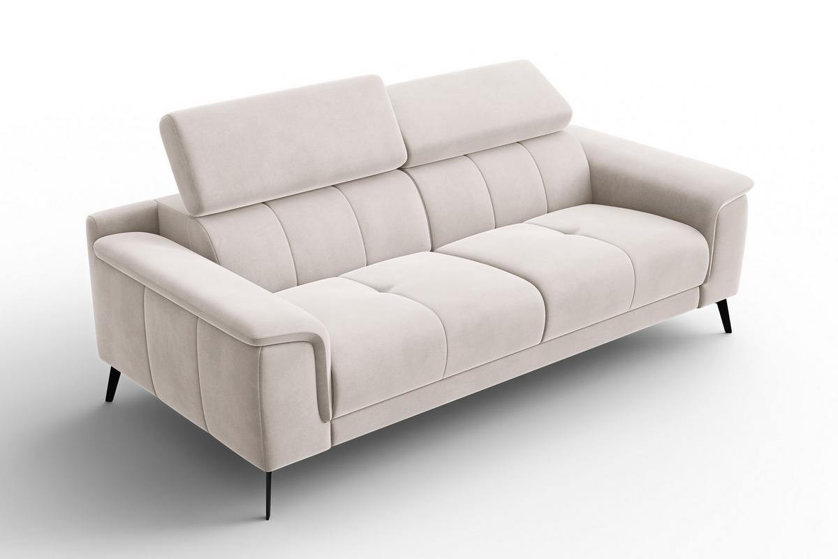 SOFA FIERO 3-Sitzer, Beiger Veloursstoff - Beige/Schwarz, Holz/Textil (212/82/103cm) - Courtois Laville