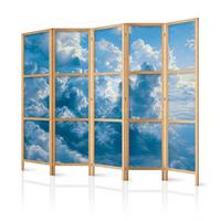 PARAVENT Japanischer 5-tlg 225x172 cm Wolken 3D - Blau, Holz/Textil (225/172/3cm) - Muralo