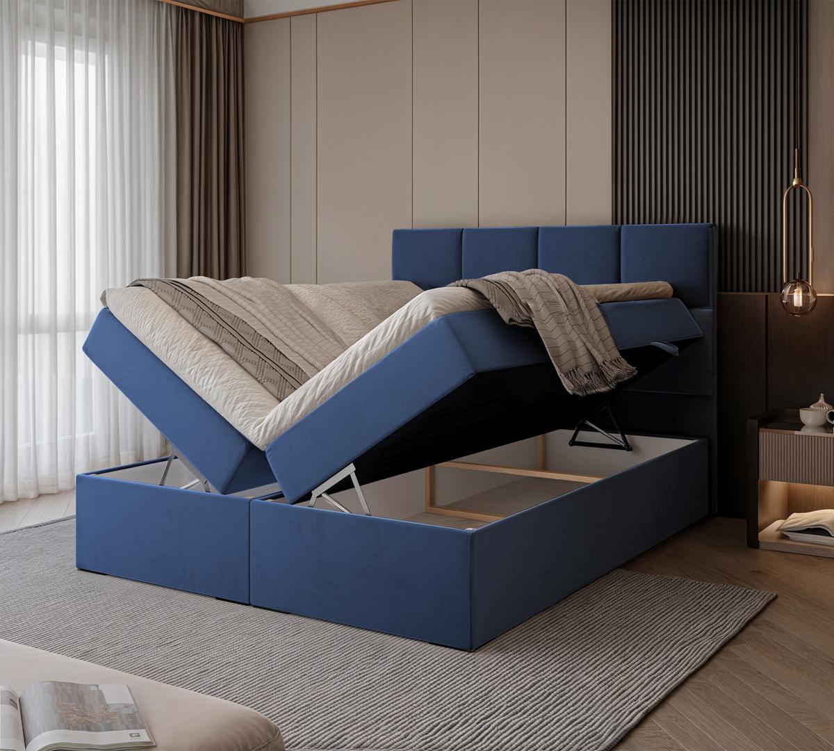 BOXBETT 120x200 cm mit Topper - Blau, Textil (180/200cm) - Idohome