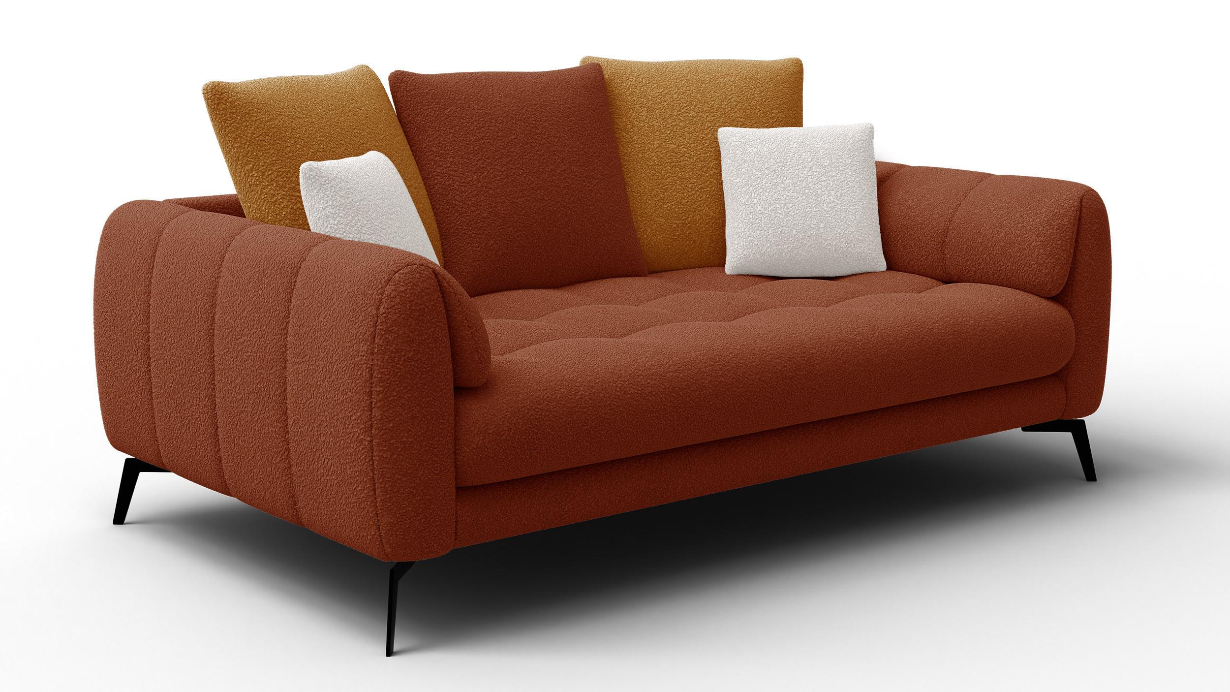 SOFA CALME 2,5-Sitzer, dunkelorange und écru - Dunkelorange/Schwarz, Holz/Textil (199/92/108cm) - Wozimo