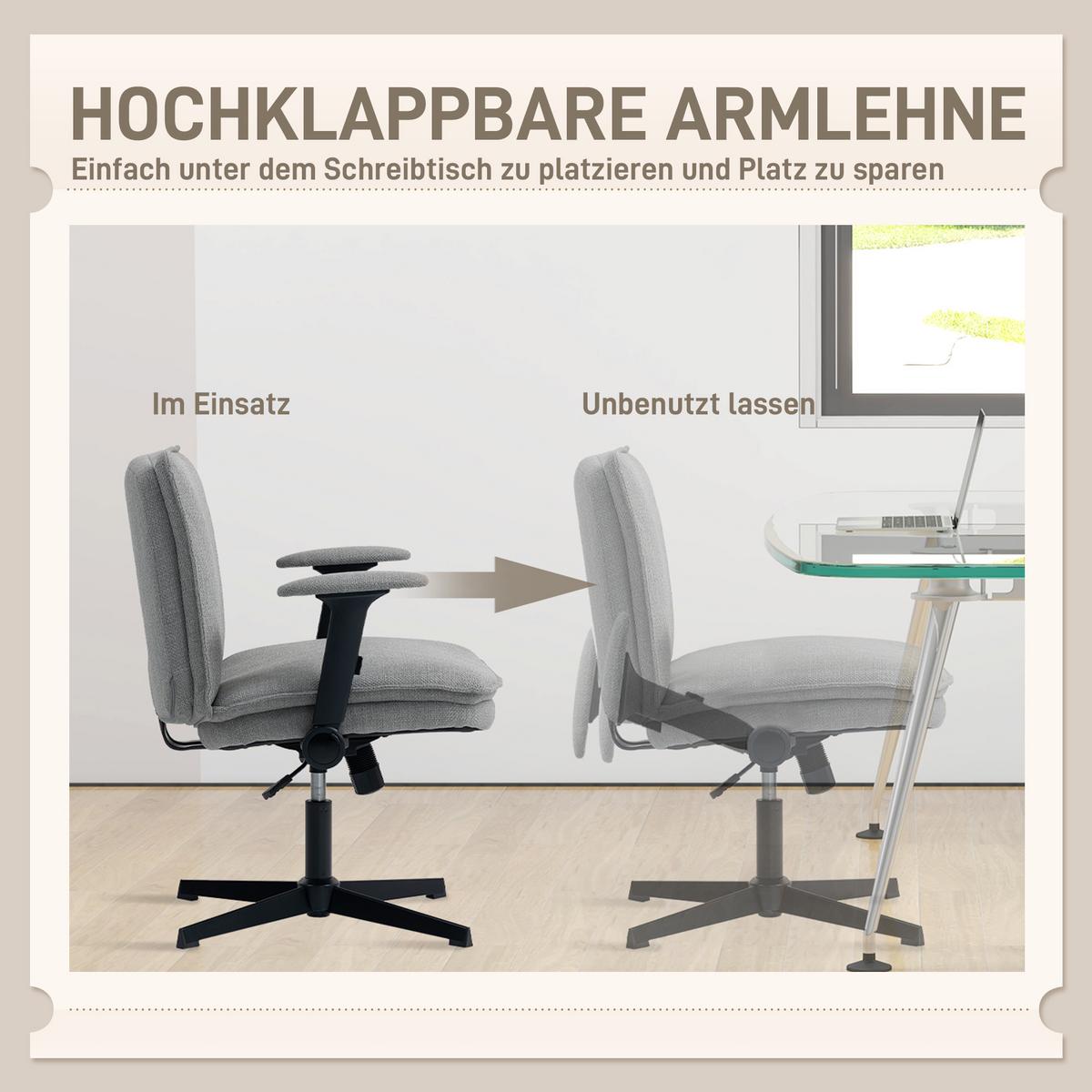 BÜROSTUHL Schreibtischstuhl mit hochklappbaren Armlehnen, breiter Sitzfläche - Schwarz/Grau, Textil (70/97/76cm) - HOMCOM