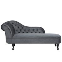 CHAISELONGUE Samtstoff grau linksseitig Nimes - Schwarz/Grau, Textil (170/79/61cm) - Beliani