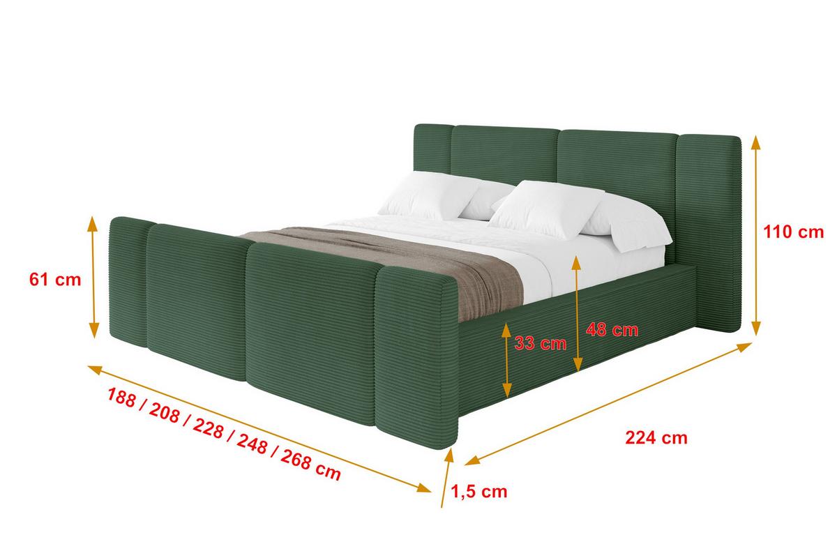 POLSTERBETT mit Bettkasten, Fußteil und Lattenrost, Bett mit Matratze H3/H4 - RIVO-Z 180x200 Grün - Grün, Holzwerkstoff/Textil (180/200cm) - ALTDECOR