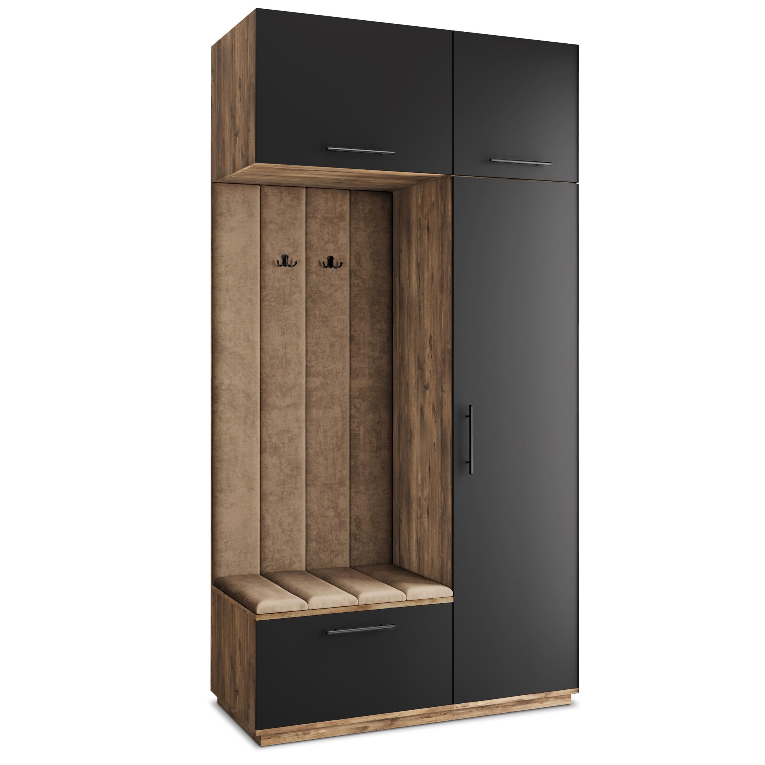 GARDEROBENSCHRANK REMA 120/240/60 cm Modern Garderobe-Set Eiche Lefkas - Eichefarben/Schwarz, Holzwerkstoff (120/240/60cm) - MASSENO