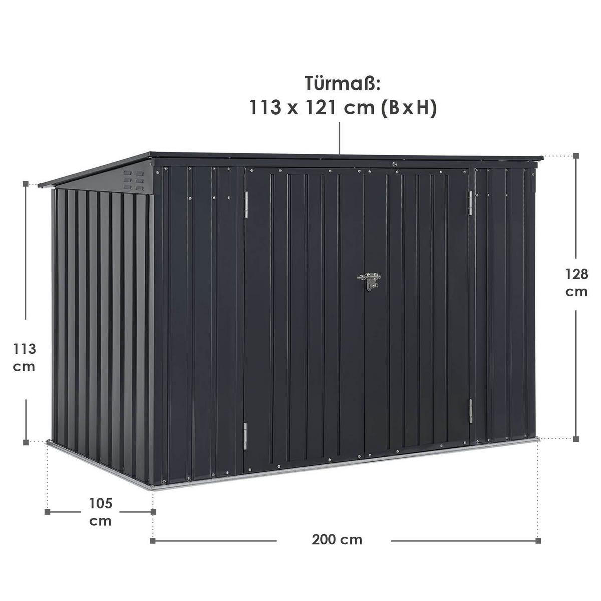 MÜLLTONNENBOX Namur Grau - Anthrazit, Metall (200/128/105cm) - Juskys