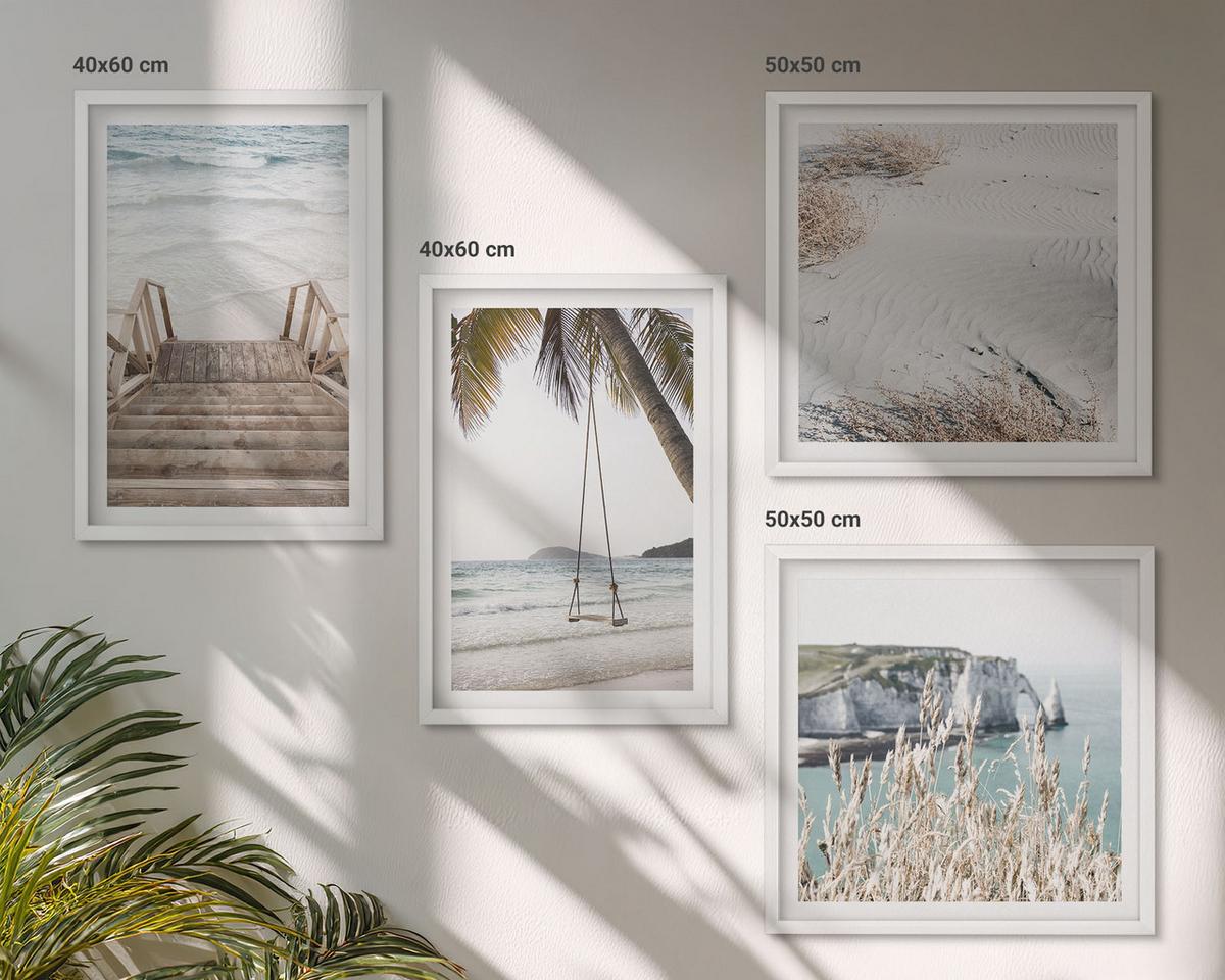 BILDER SET 4er Set - 50x50 cm & 40x60 cm Weißer Rahmen - Strandtreppe Schaukel Meer - Weiß, Kunststoff (50/50cm) - TULUP