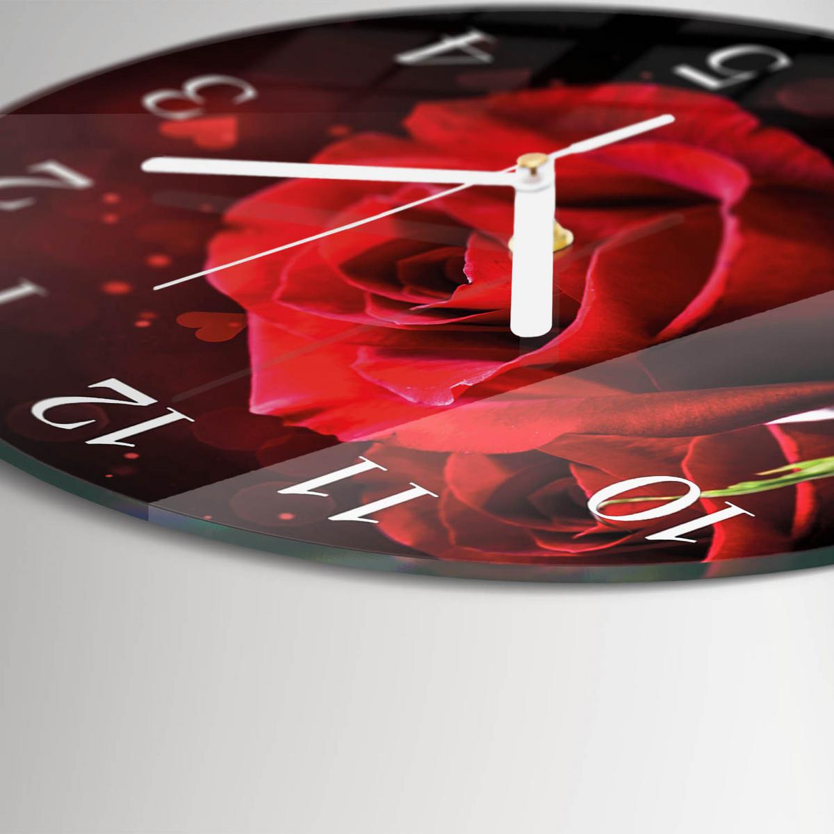 WANDUHR aus Glas Ø30 cm - Rosen - Rot, Glas (30/30/0.4cm) - TULUP