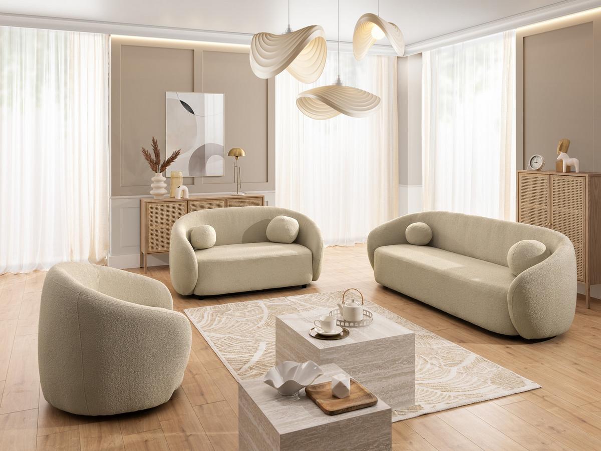 2-SITZER-SOFA Roundi Beige Bouclé - Beige/Schwarz, Holz/Kunststoff (150/76/80cm) - S-Style Möbel