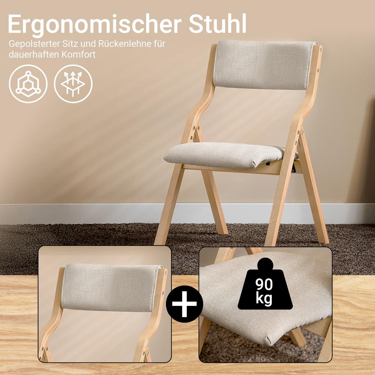KLAPPSTÜHLEN 2 er set, Grau 48x80x54cm - Grau, Holz/Holzwerkstoff (54/80/48cm) - SoBuy