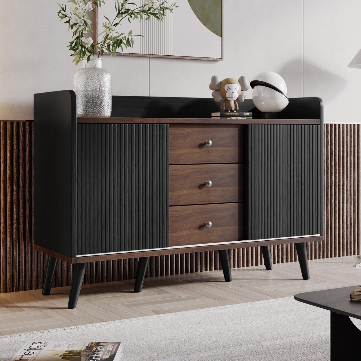 SIDEBOARD Schwarz 117,5/39,5/80 cm - Schwarz, Holzwerkstoff/Metall (39/80/117cm) - Urban Meuble
