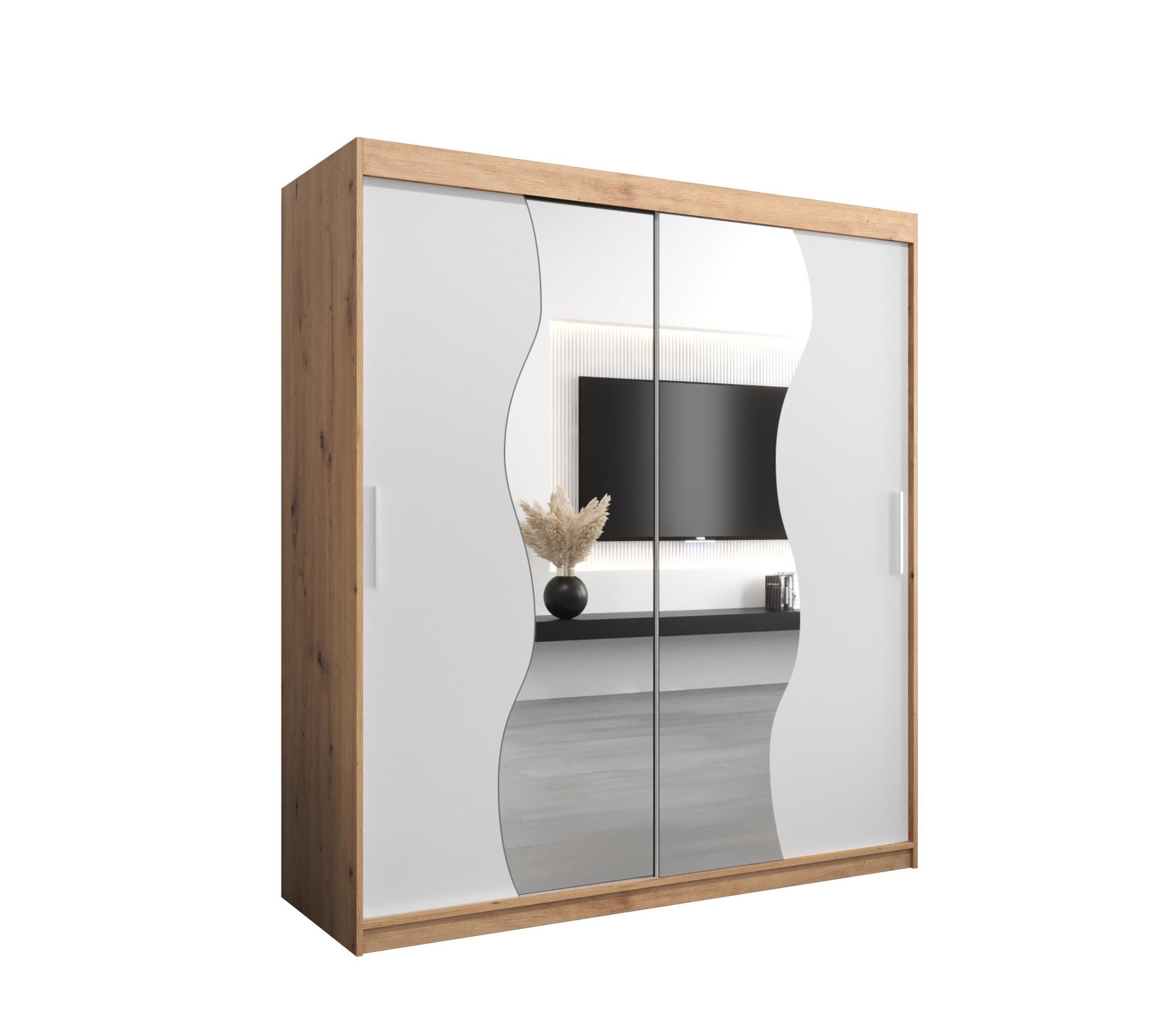 SCHWEBETÜRENSCHRANK 200/180/62 2-türig - Silberfarben/Weiß, Holz/Kunststoff (180/200/62cm) - MÖBEL KRYSPOL
