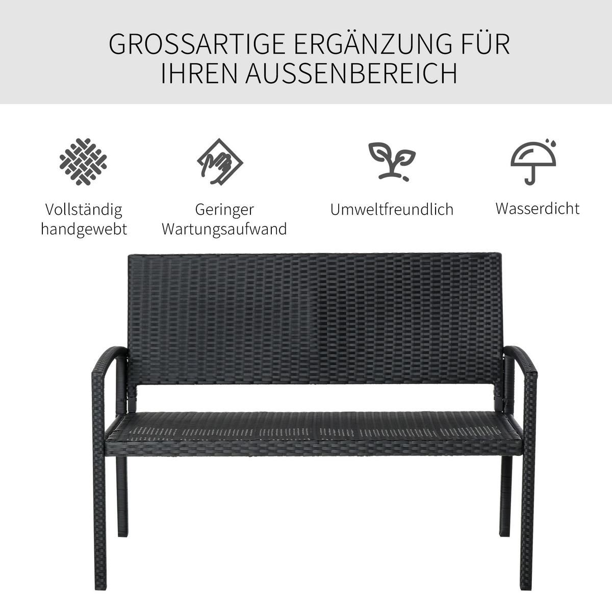 GARTENBANK für 2 Personen, bis 240 kg Belastbar, Schwarz, 122 x 60 x 85cm - Schwarz, Kunststoff (60/85/122cm) - Outsunny