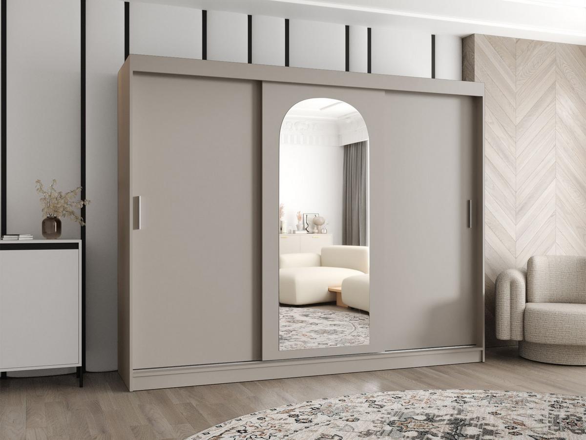 SCHWEBETÜRENSCHRANK Selfie 250 cm mit Schubladen - Kaschmir/Silberfarben, Holzwerkstoff/Kunststoff (250/200/62cm) - MIRJAN24