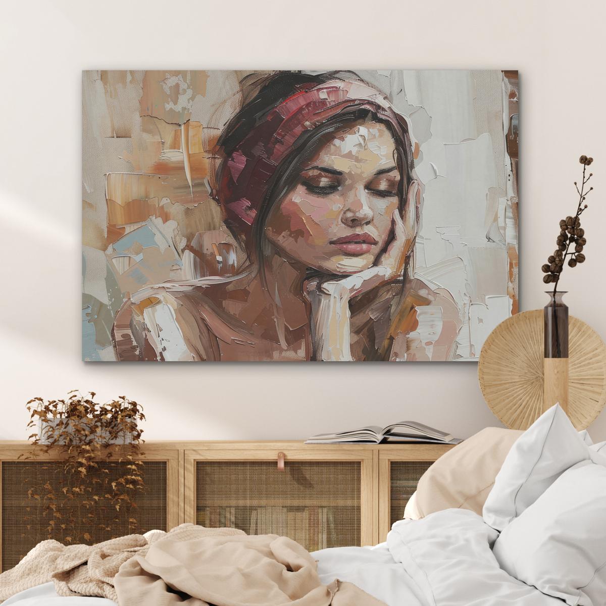 AKUSTIKBILD Frau - Lackierung - Porträt - Modern Wandbild Wohnzimmer 100x70 cm - Altrosa, Kunststoff (100/70/0.9cm) - MuchoWow
