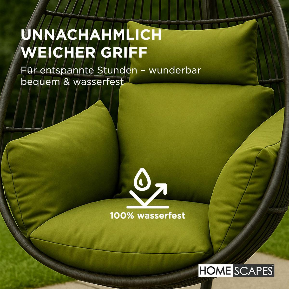 HÄNGESESSEL-KISSEN wetterfest mit Kopfstütze - Grün, Textil (110/15/112cm) - Homescapes