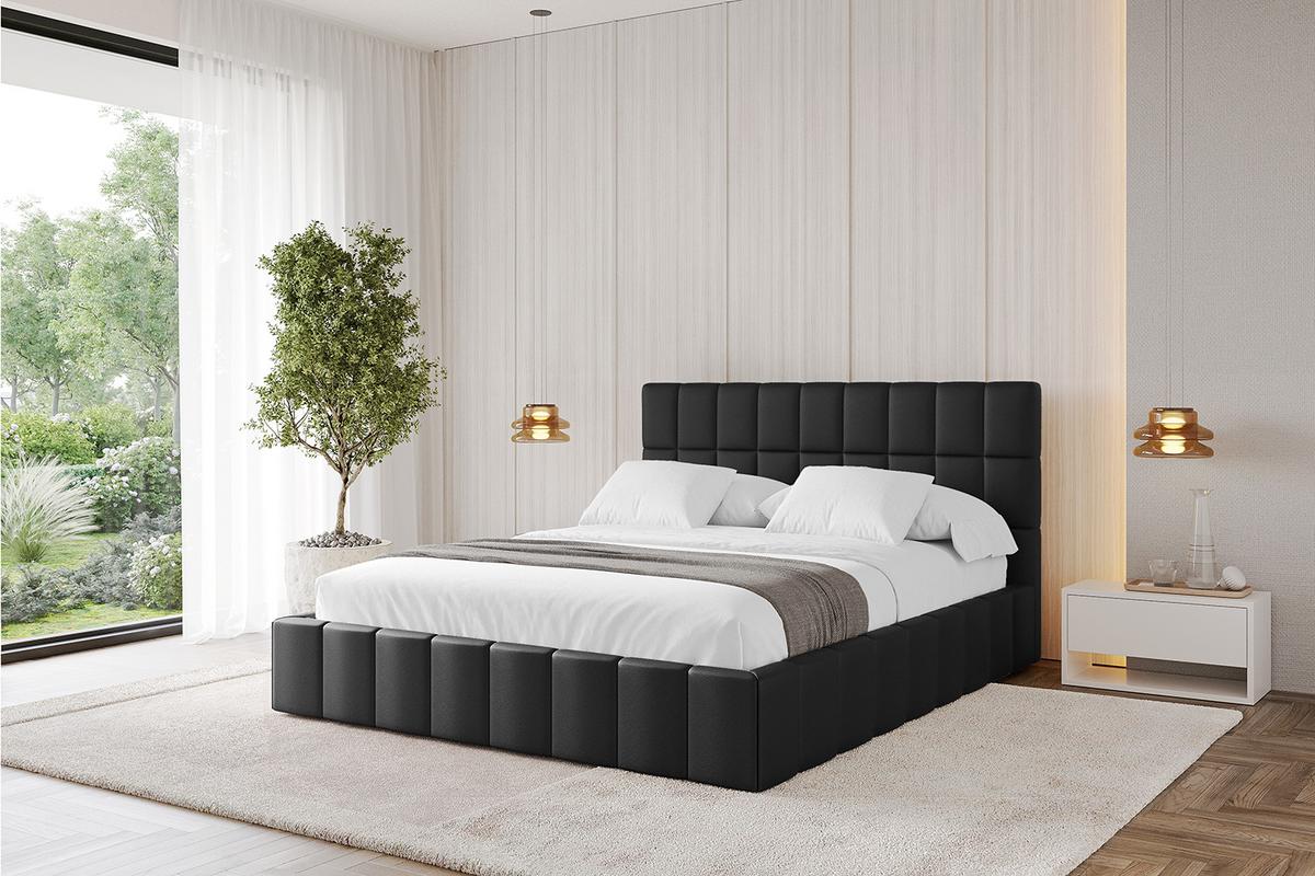 POLSTERBETT mit Bettkasten und Lattenrost, Boxbett ohne Matratze - AMEA 160x200 Schwarz Kunstleder - Schwarz Hochglanz, Holzwerkstoff/Textil (160/200cm) - ALTDECOR