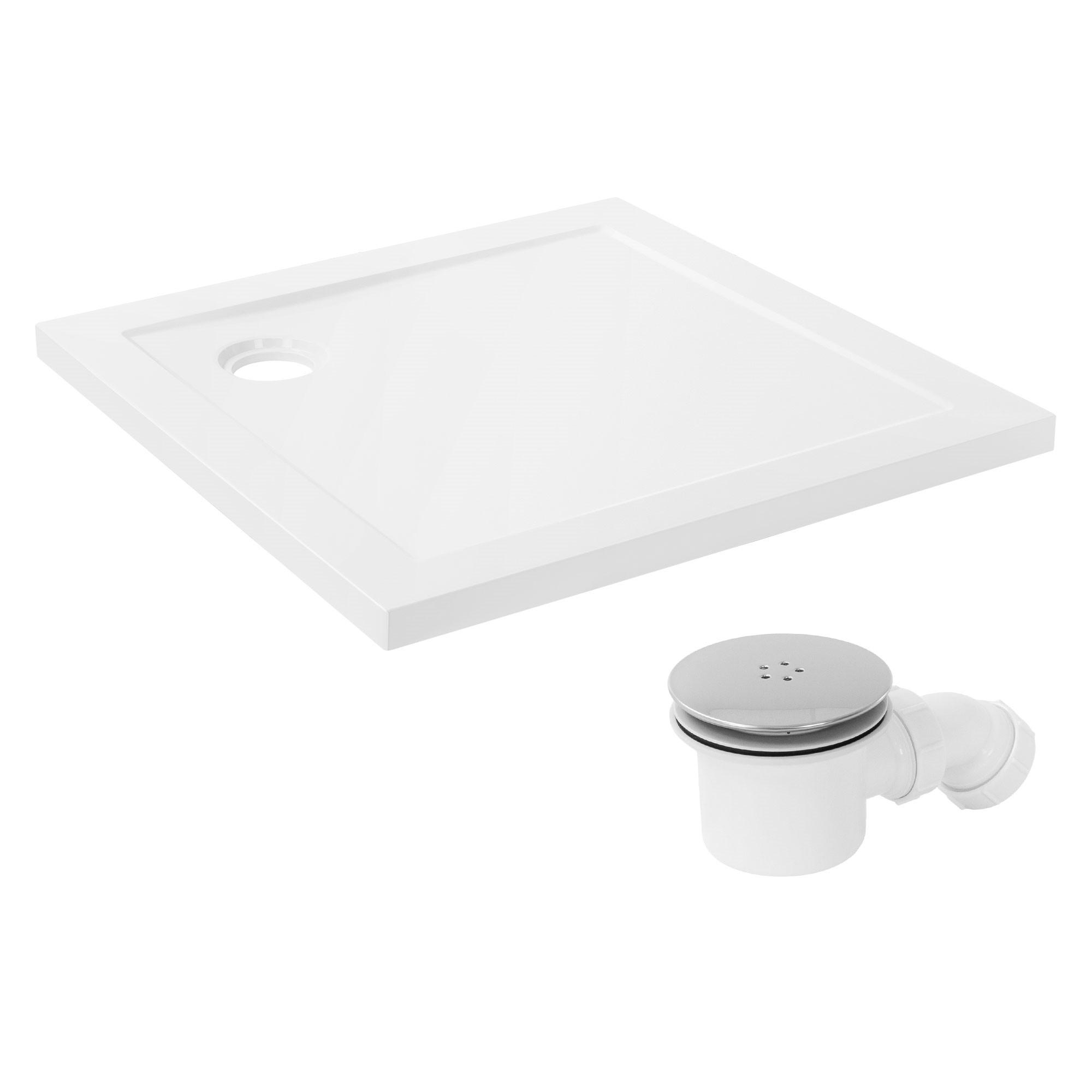 DUSCHWANNE 80x80 cm eckig Weiß Duschtasse mit Ablaufgarnitur - Weiß, Kunststoff (80/4/80cm) - LuxeBath