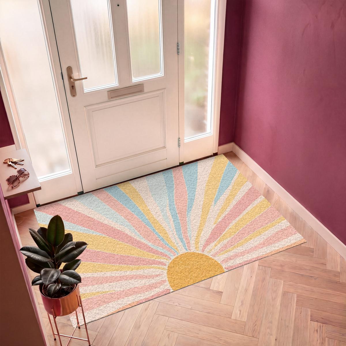 FUSSMATTE Illustration - Sonne - Pastellfarben Sauberlaufmatte 180x120 cm - Hellrosa, Kunststoff (180/0.4cm) - MuchoWow