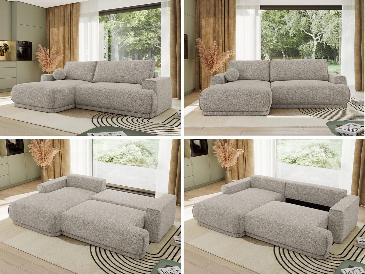 ECKSCHLAFSOFA RINA L Hellgrau Strukture - links - Hellgrau/Schwarz, Kunststoff/Textil (267/170cm) - MKS