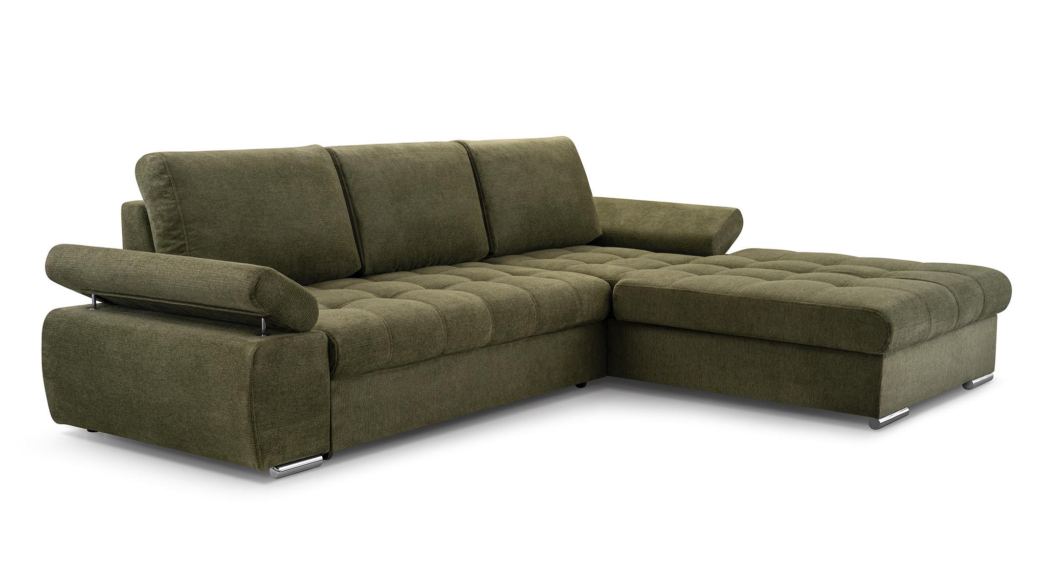 ECKSOFA SANDRO Grün Geflochtener Stoff mit Schlaffunktion - Grün, Holz (277/201cm) - MASSENO