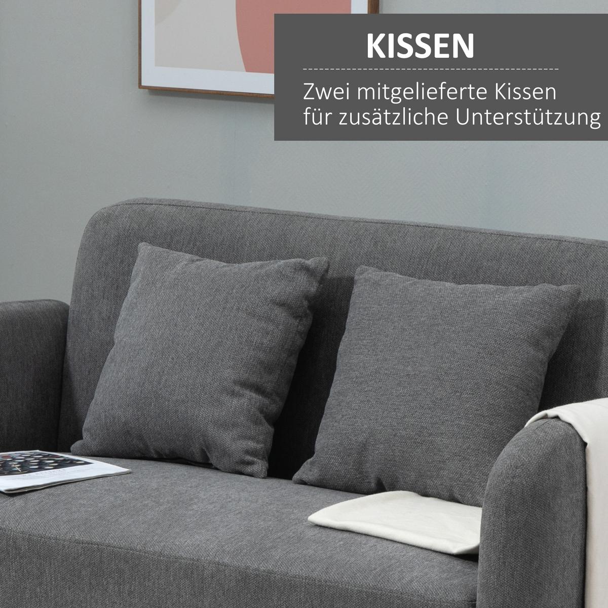 2 Sitzer Sofa, Couch mit 2 Wurfkissen, gepolsterter Doppelsofa mit Samtopik - Multicolor, Kunststoff (70/80/130cm) - HOMCOM