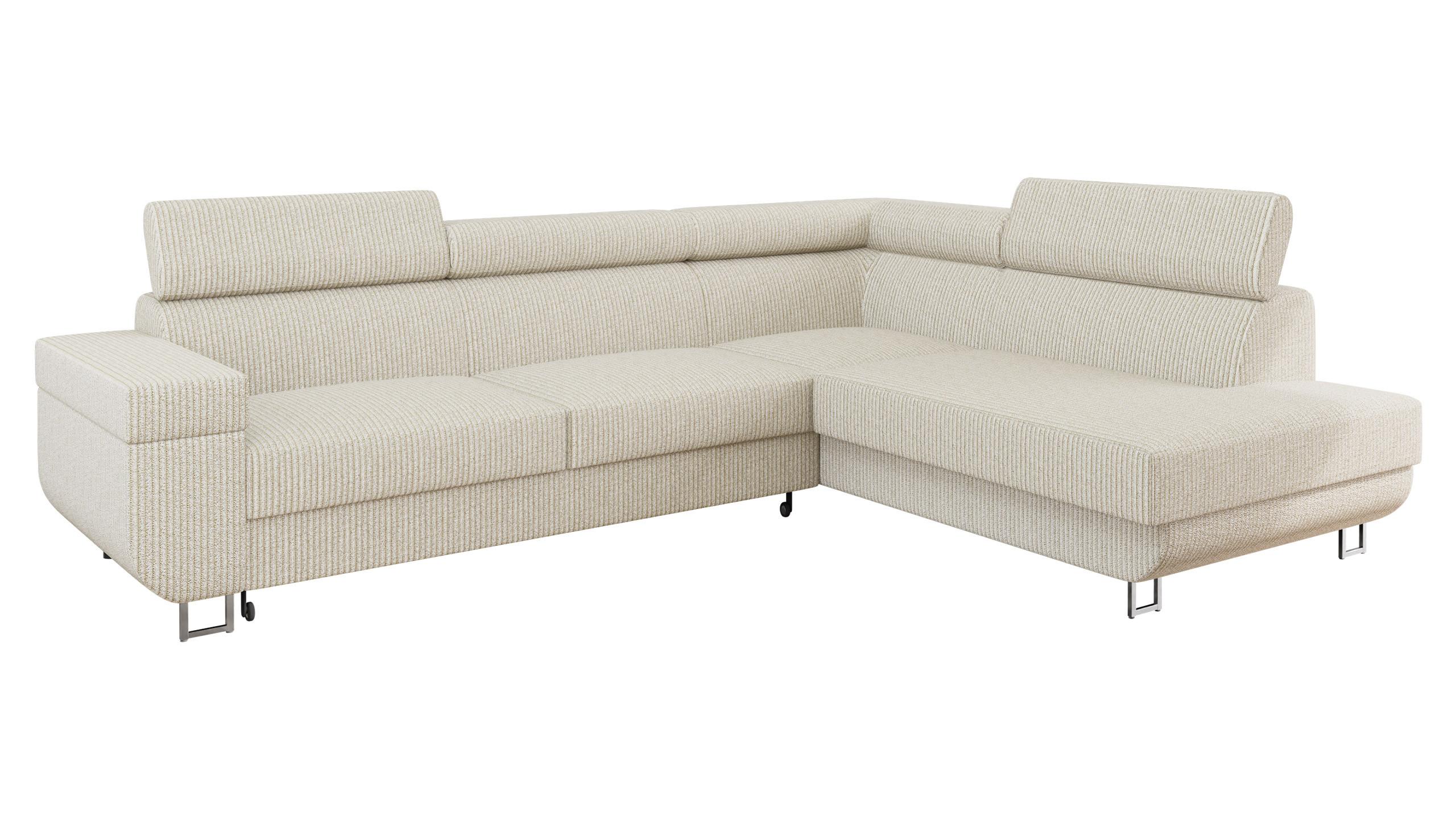 ECKSOFA Fonti Cord, Seite: Rechts - Beige, Holz/Textil (253/188cm) - MIRJAN24