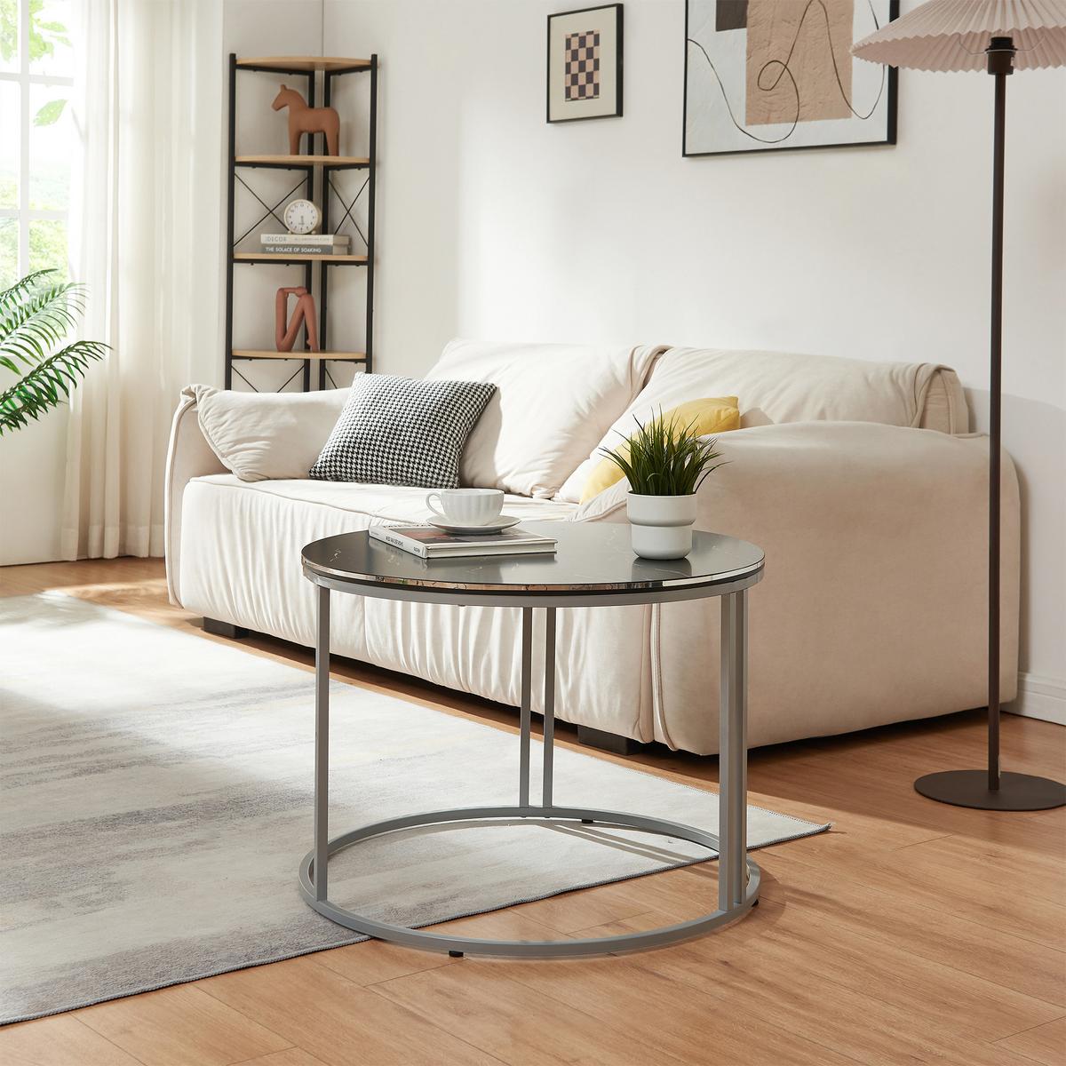 COUCHTISCH Aulum 70/70/50 - Silberfarben/Schwarz, Holzwerkstoff/Metall (70/70/50cm) - [en.casa]