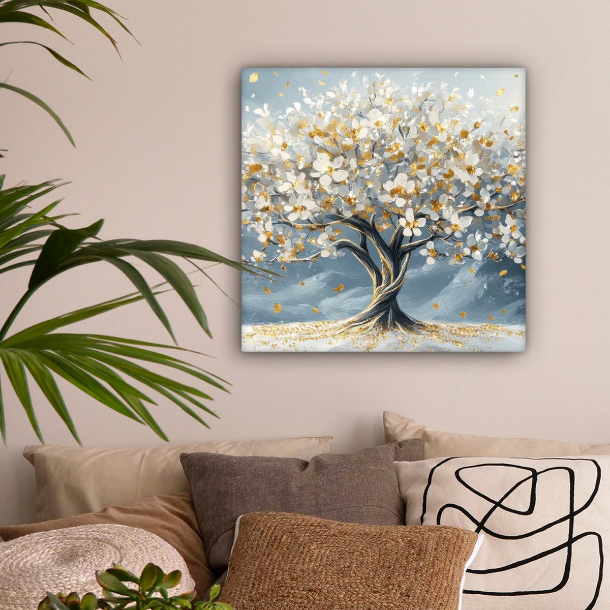 LEINWANDBILD Baum - Winter - Baum des Lebens - Modern - Gold Wandbild Wohnzimmer 50x50 cm - Goldfarben, Textil (50/50cm) - MuchoWow