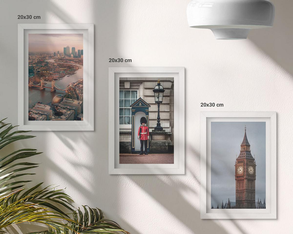 BILDER SET 3er Set - 20x30 cm Weißer Rahmen - London Bridge Guardian Big Ben - Weiß, Kunststoff (20/30cm) - TULUP