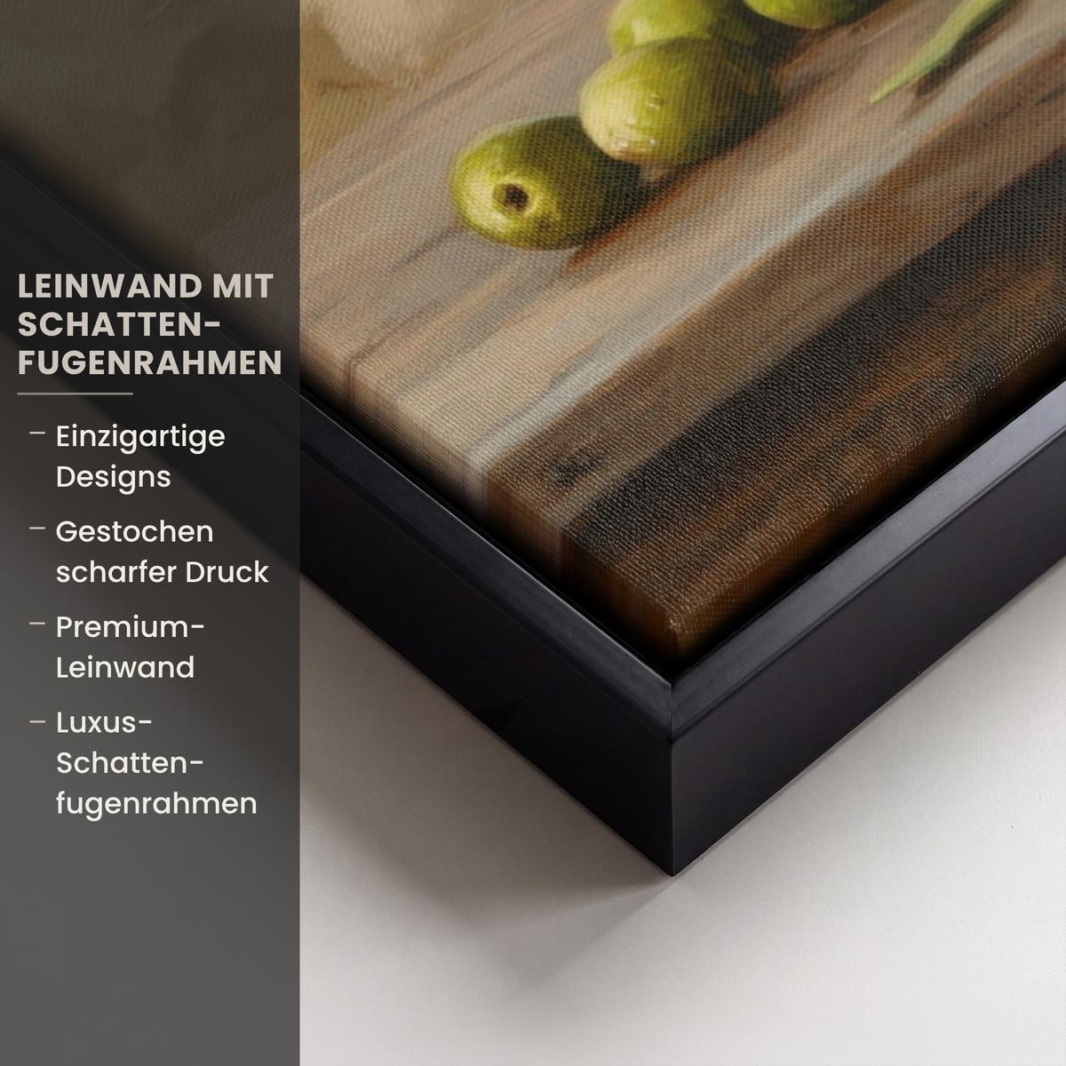 LEINWAND Bilder mit Rahmen - Oliven - Stilleben - Vintage - 80x60 - Olivgrün, Textil (80/60cm) - MuchoWow