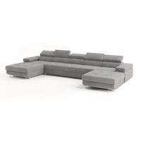 WOHNLANDSCHAFT OMBRA Hellgrau Velours-Stoff mit Schlaffunktion - Hellgrau, Holz (425/90/202cm) - MASSENO
