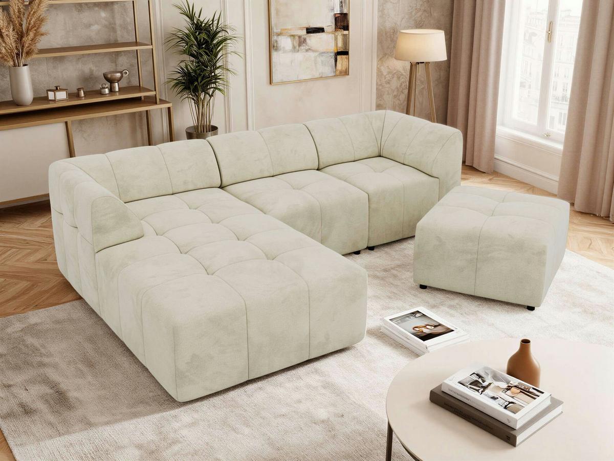 ECKSOFA VORITA L 4M - Beige Velvet - Links Seite - Beige/Schwarz, Kunststoff/Textil (267/176cm) - MKS