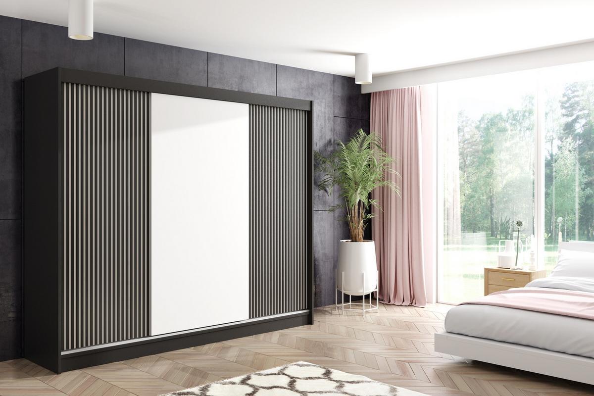 KLEIDERSCHRANK VILAN mit Lamel - 250 cm - Schwarz - Schwarz, Holzwerkstoff (250/215/61cm) - ALTDECOR